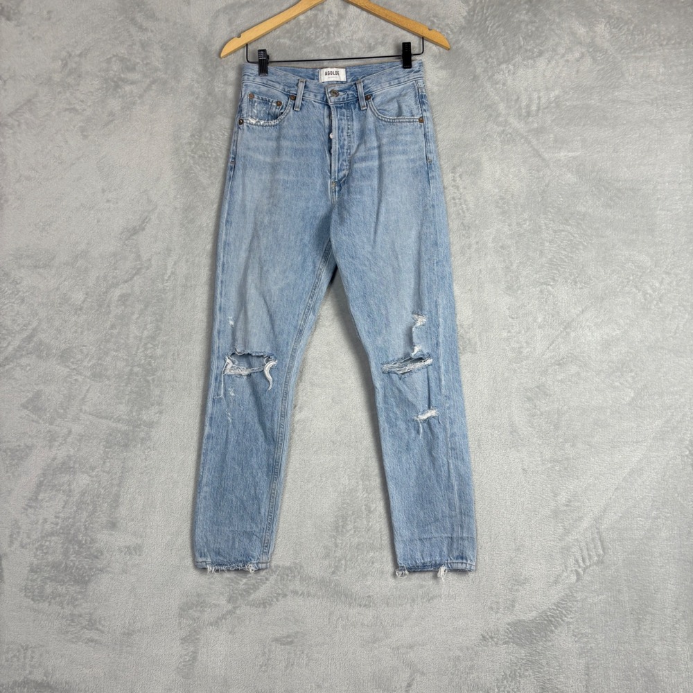 AGOLDE Jamie High Rise Jeans Straight Leg Distressed Light Wash Button Fly
